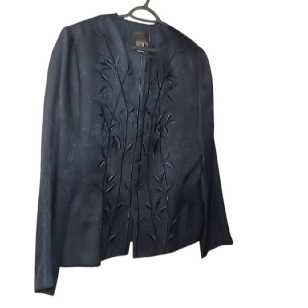 Adrianna Papell Evening Top 14 Silk Blue Embroidered Beaded Cardigan VTG